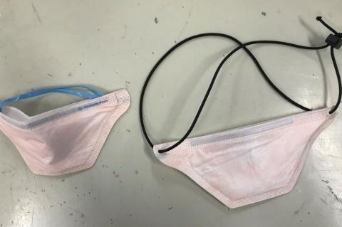 An older N-95 face face mask, left, and a new one with prototyped parts, right. Tufts Medical Center needed more than 6,000 masks fixed fast, so Tufts students, staff, and alumni are jumping in, along with MIT and Harvard students, to make it happen