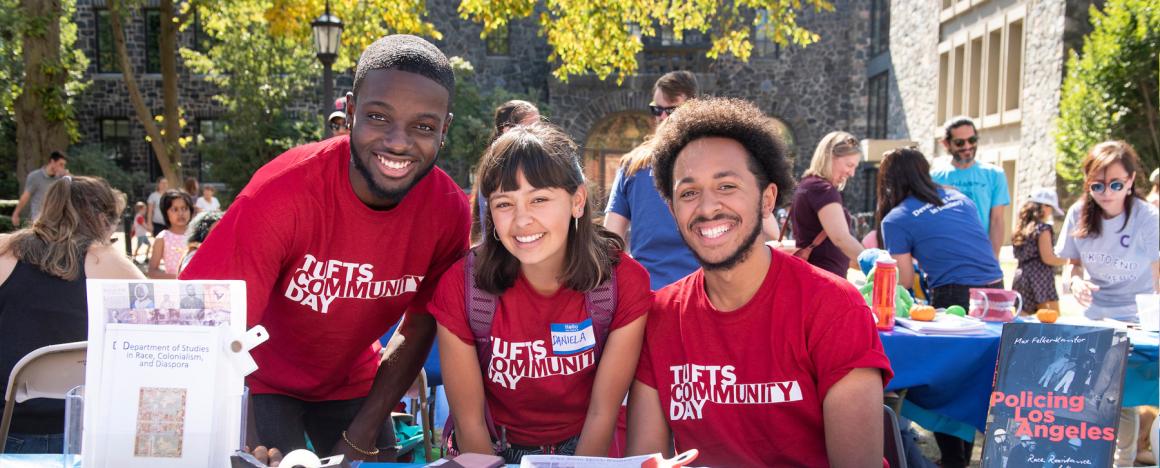 Tables set up by community organizations and Tufts students and staff at Community Day on September 22, 2019