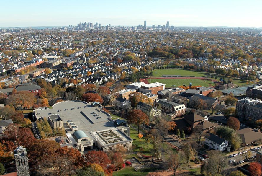 An aerial view of the Medford campus, including Tisch Libary, the athletic fields, taken on Wednesday, November 3, 2010.