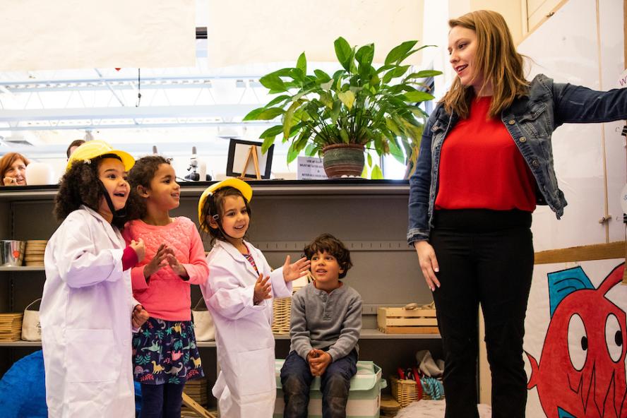 House Speaker Nancy Pelosi, Congresswoman Katherine Clark, and Congresswoman Lori Trahan tour Tufts University’s Eliot Pearson Children's School to learn about the program’s innovative approach to early childhood education research and practice, on May 3, 2019. 