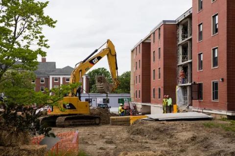 Construction equipment being used outside Miller Hall